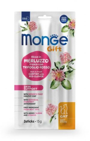 18_monge-gift_soft-sticks_adult-·-skin-support-ricco-in-merluzzo-fresco-con-trifoglio-rosso-319x500-1 Monge Gift Soft Sticks Skin Support Codfish & Red Clover 15 gr