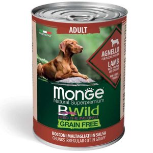 monge_cane_umido_bwild_bocconi_maltagliati_agnello_con_zucca_e_zucchine_adult Monge Bwild Perros Lata Grain Free Adult Lamb Pumpkin & Zucchini 400 gr