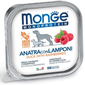 monge_cane_umido_monoproteico_anatra_e_lamponi Monge Perros Monoproteina Pate Frutas Pato & Raspberries 150 gr