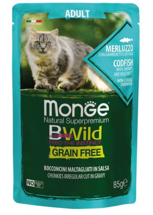 monge_gatto_umido_bwild_bocconcini_merluzzo_con_gamberetti_e_ortaggi_adult Monge Bwild Gatos Adulto Pouch Codfish Shrimp & Vegetables 85 gr