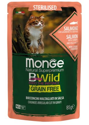 monge_gatto_umido_bwild_bocconcini_salmone_con_gamberetti_e_ortaggi_sterilised Monge Bwild Gatos Pouch Castrado Salmon Shrimp & Vegetables 85 gr